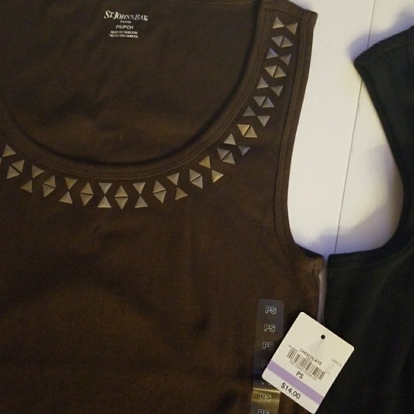 Two  embellished tanks,  1 black, 1 brown - Picture 2 of 3